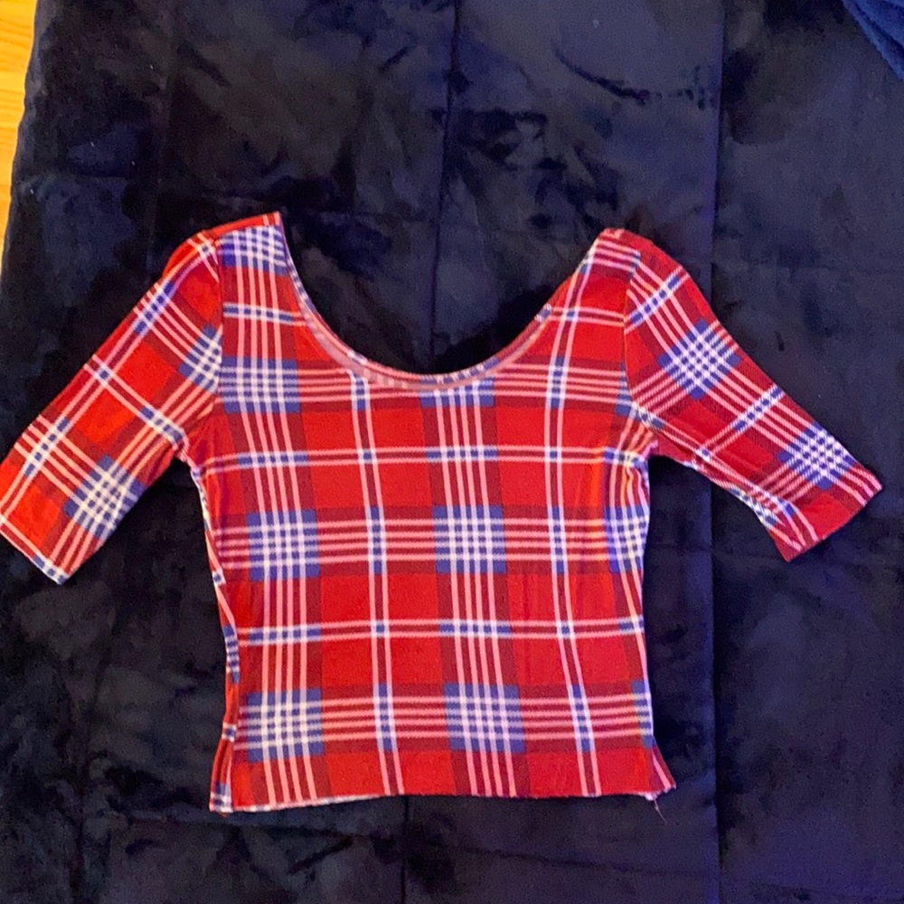 plaid raw hem top